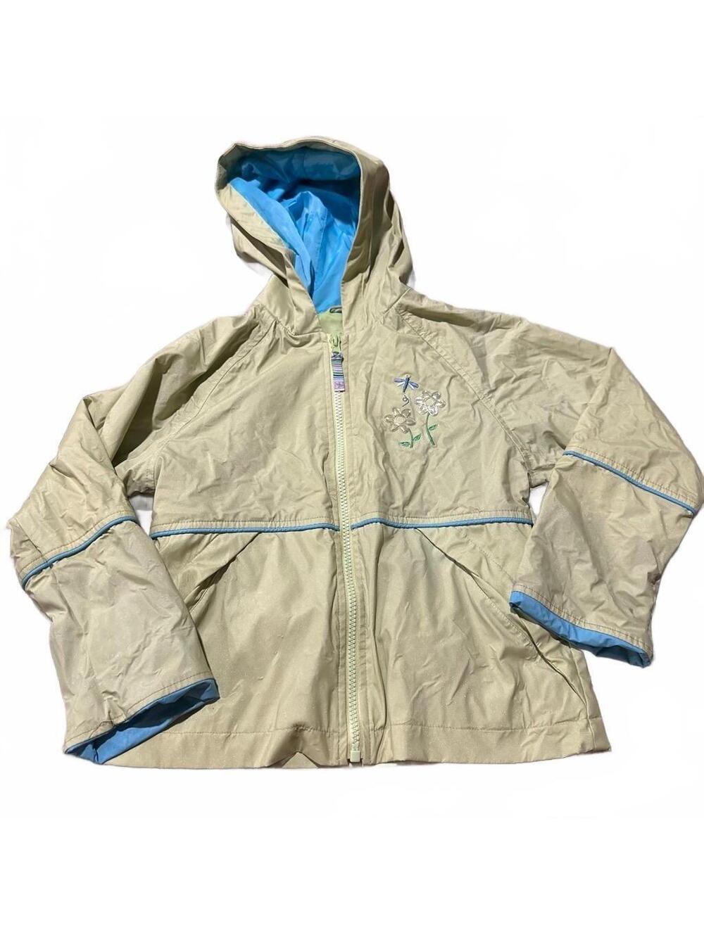 London Fog Kids Hooded Jacket Size 5-6 Beige with Blue Lining